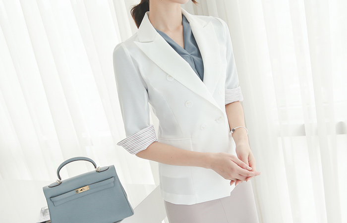 カラーライン小売配色ダブルジャケット（7分袖）