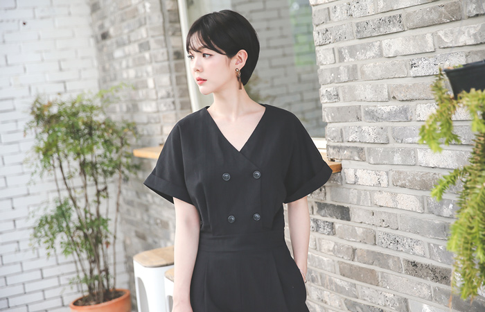 リネンダブルボタンジャンプスーツ