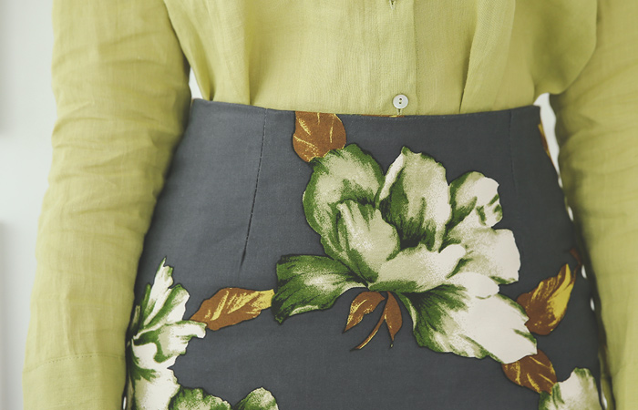 グリーンティーフラワーこートンスパンスカート