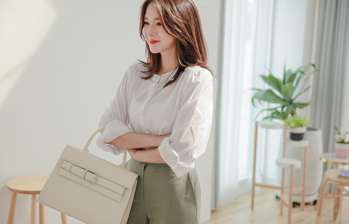 チャイナネックヨークシャーリングシャツブラウス