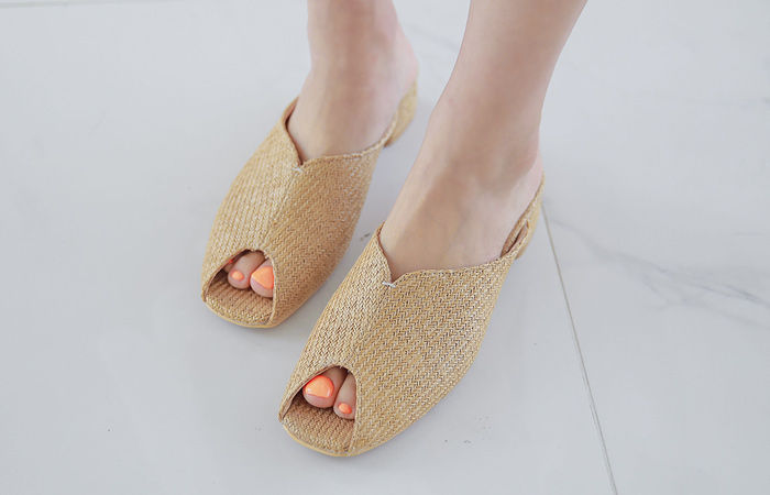 [モデル着用34次]ラタンミュールミドルヒールシューズ