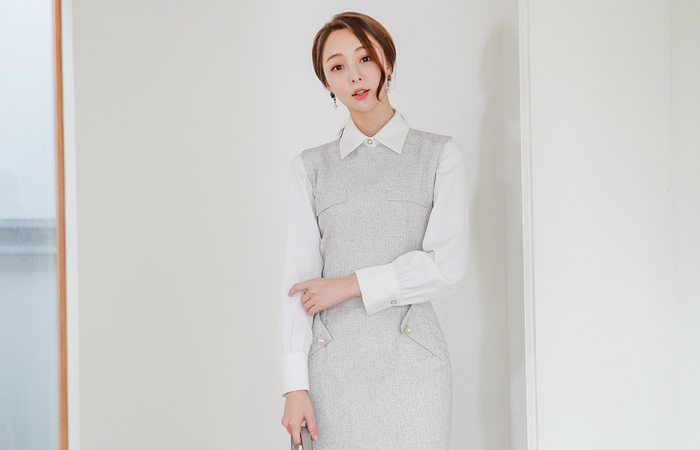 シャーダブルポケット真珠ドレス