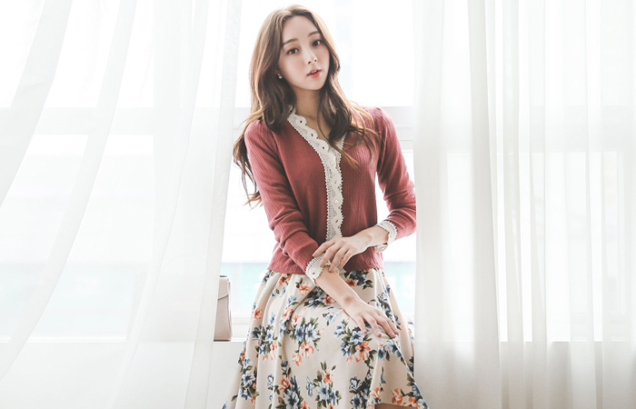 クリンクルアイレットレイスカーディガン