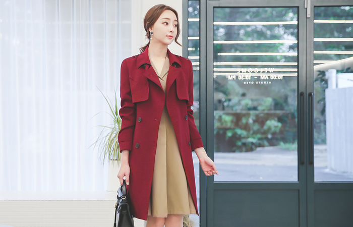 ソフトテクスチャ翼ダブルトレンチコート