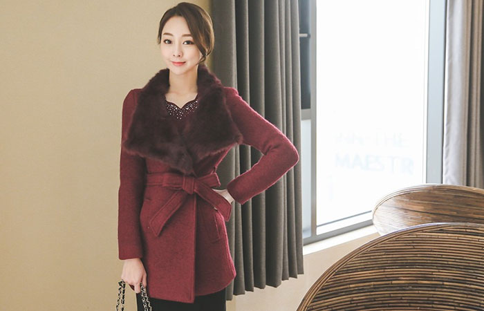 ロマンチックリアルラビットファー部クルウルコート