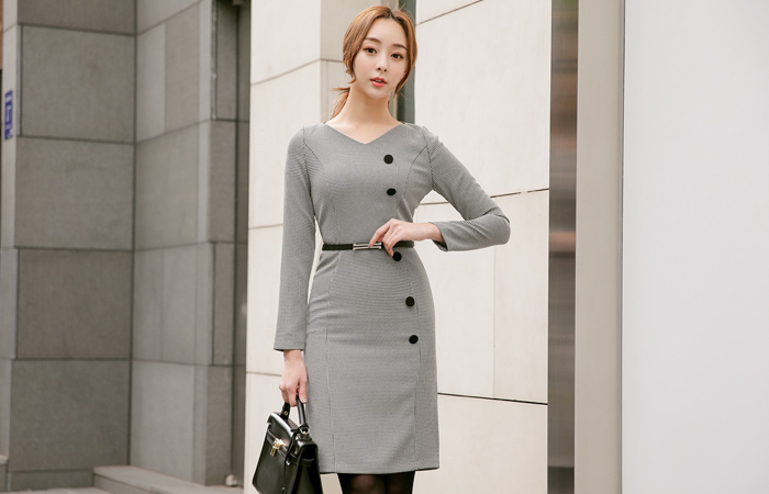 ハウンドボタンポイントベルトドレス