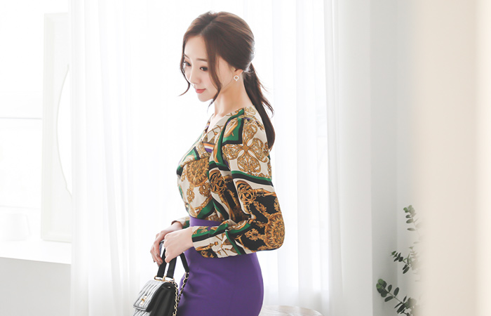 ルネッサンスシルキーテクスチャカウルネックブラウス