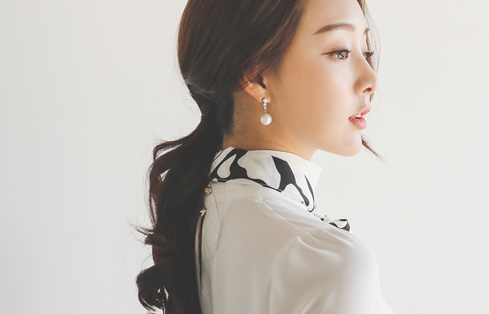 ゼブラスカーフハイネックブラウス