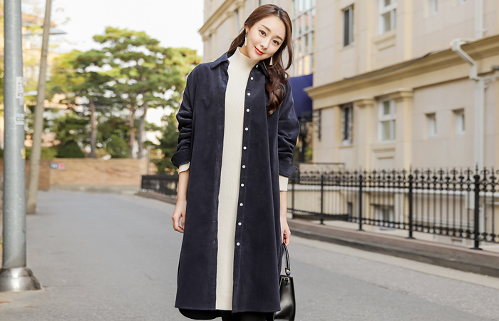 ネイチャーコーデュロイロングシャツドレス