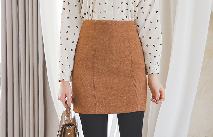 ステッチライン毛織ミニスカート