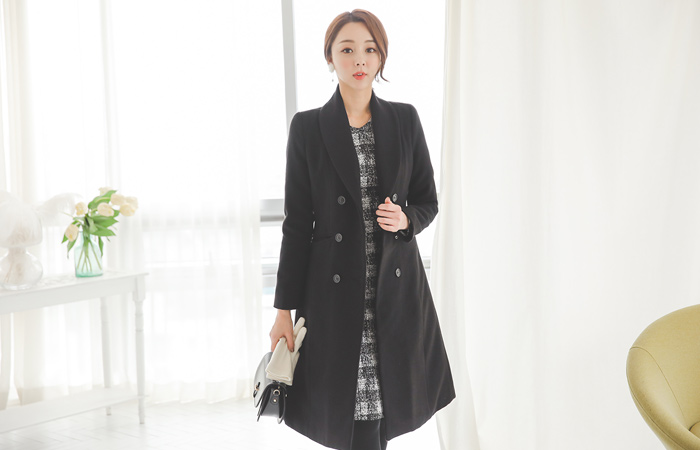 ショールカラーダブルラインスリムロングコート