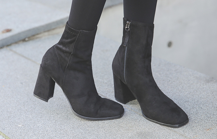 シック スクエア 앵클 サックスブーツ(スエード&レザー)