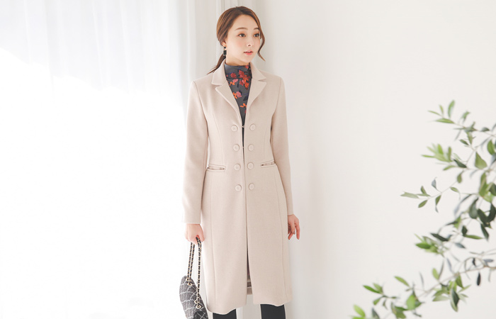 ダブルボタンプライニングスリムウールコート