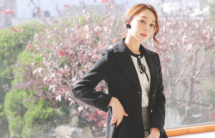 模造真珠スリムフィットAラインウールコート