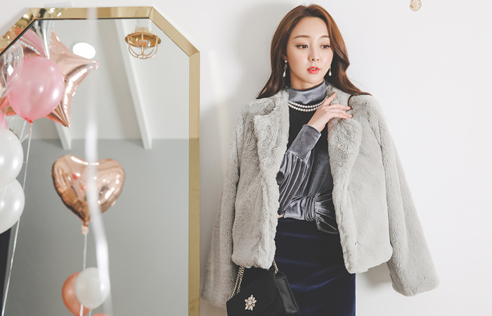 エコファーボタンキルティングラウンドショートジャケット