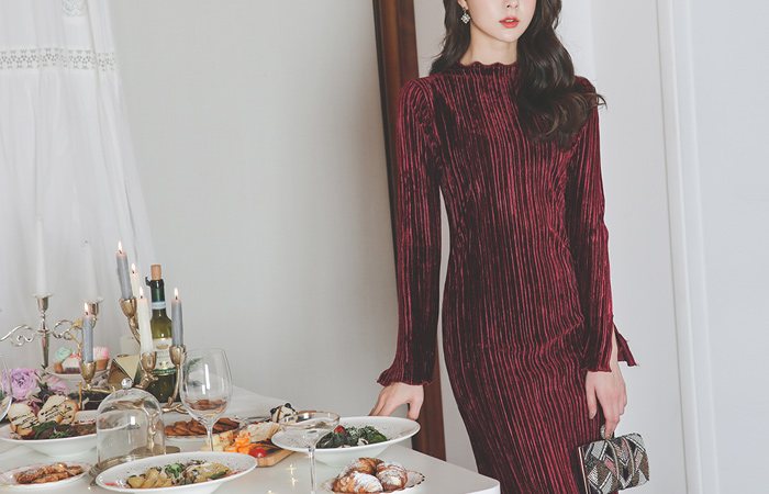 グラムベルベットウェーブスパンロングドレス