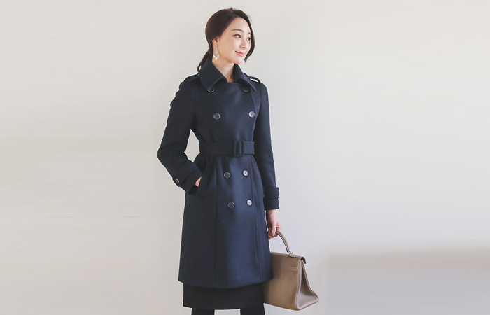 クラシックダブルボタントレンチウールコート