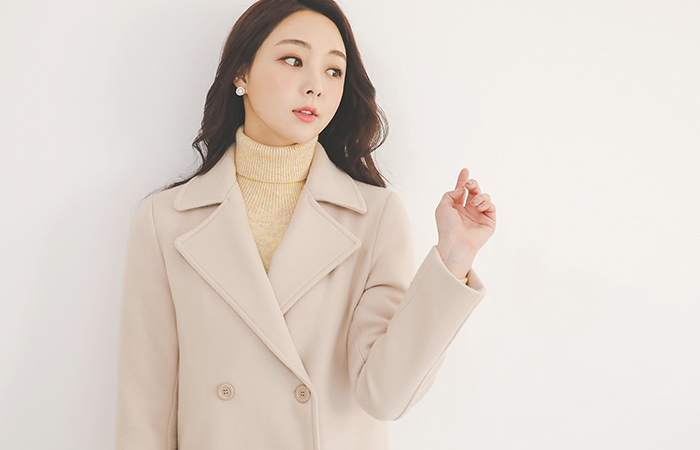 パッチポケットストレートダブルウールコート