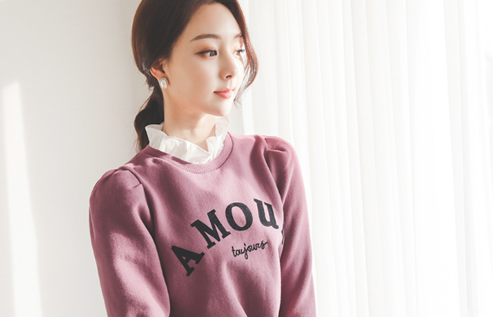 毛織捺染 AMOUR レタリング フリル マンツーマン