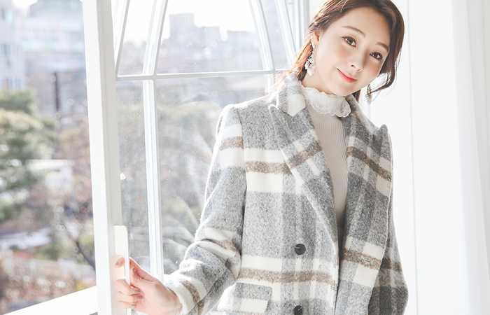 플랩포켓 일자핏 ダブル ロング 체크코트