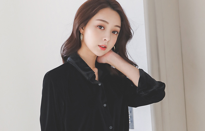 シック ベルベット シャツ ブラウス