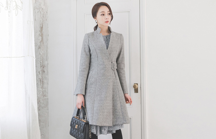 スリット立领 びじょう フレアウールのコートⅡ