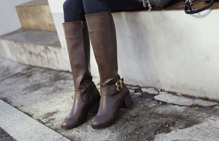[モデル着用35次]ツーバックル ライディング 起毛ブーツ