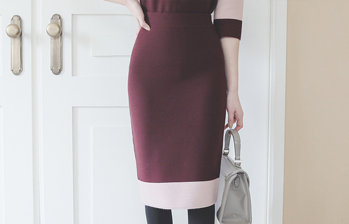 ナチュラル　 ツートーン はいしょく バンディング スカート