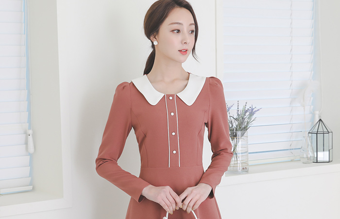 パイピング配色カラーフレア ワンピース