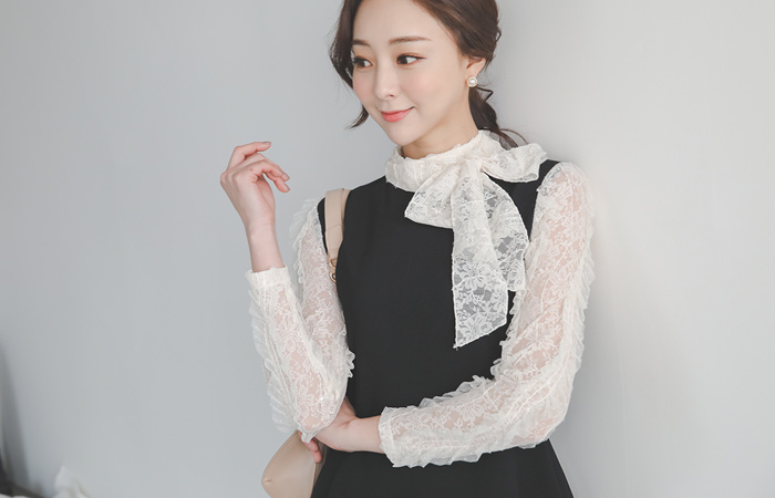 イザベルリンクルレース スカーフ フレアワンピース