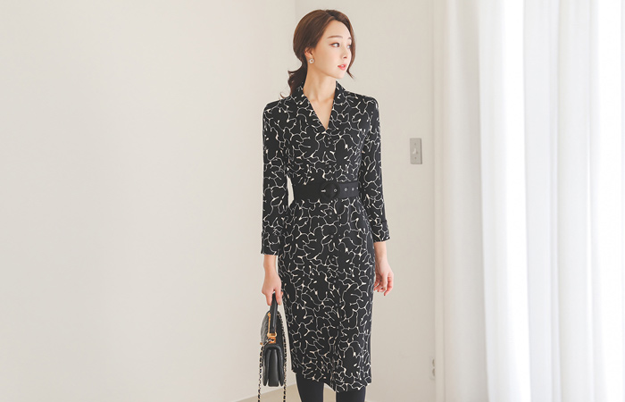 図面リングベルトカラーミディワンピース