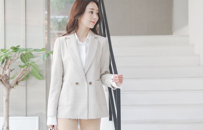 모노톤 グレン・チェック ダブル 박시자켓