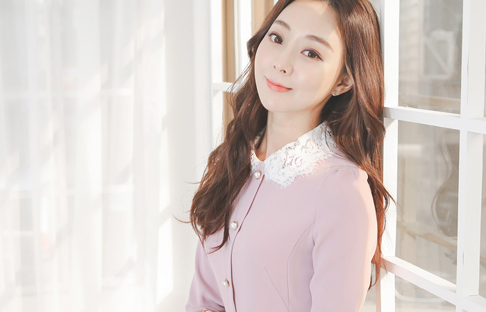 レースカラー はいしょく 真珠ボタン フレア ワンピース