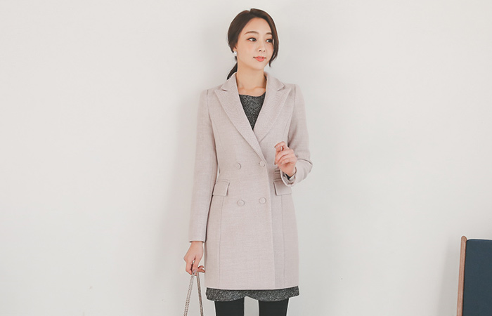 パステルヘリンボーンキルティングのウールコート