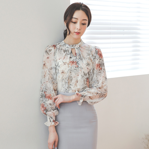 フルール リンクルシフォン シャーリング 切開 ブラウス