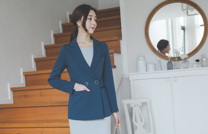 配色ボタン 玉縁ポケット ピークト ジャケット