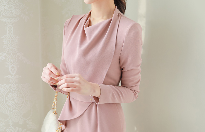 エレガンス タートルネック ペプラム ベルト ワンピース