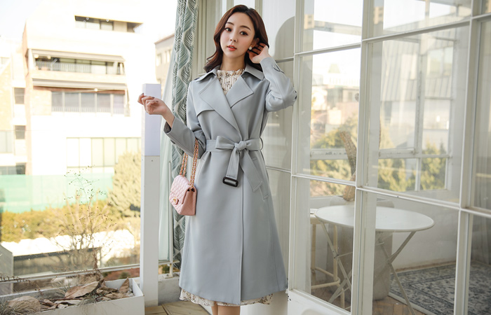 ベーシック シンプル ベルティード トレンチコート