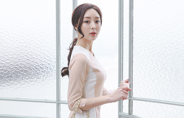 ダイヤ線配色ラウンド 弾力ワンピース