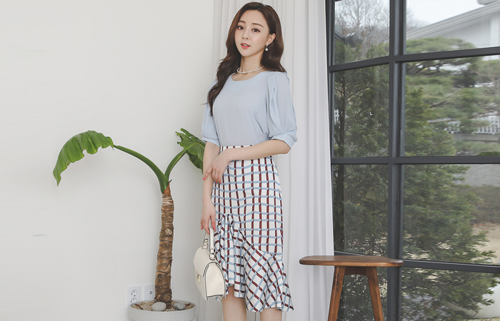 ユニーク プラッド ラッフル フレア スカート