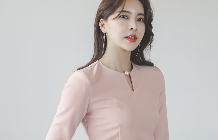 フェイクパール ドロップ スリット ラウンド 弾力 ワンピース