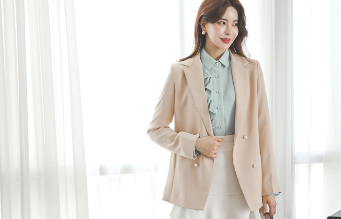 フェイクパール 切開ポケット テーラード ハーフ ジャケット