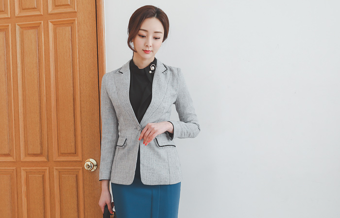 ブラックパイピング ボカシ フリンジ スリム ジャケット