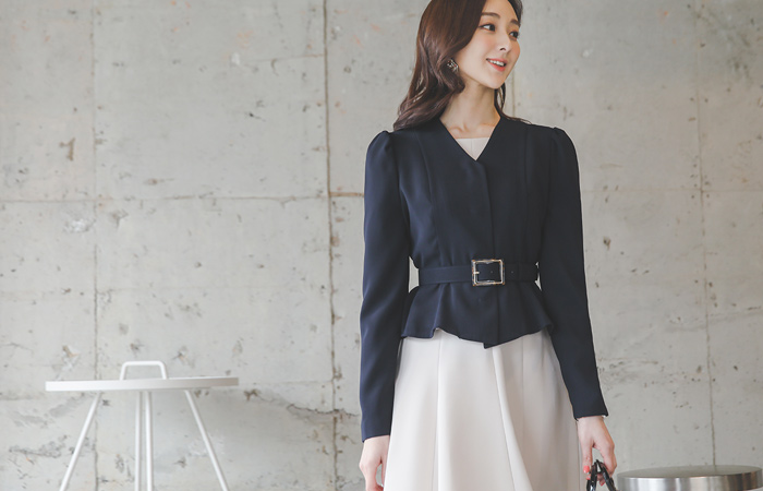 レオパード スクエアベルト ペプラム ショートジャケット