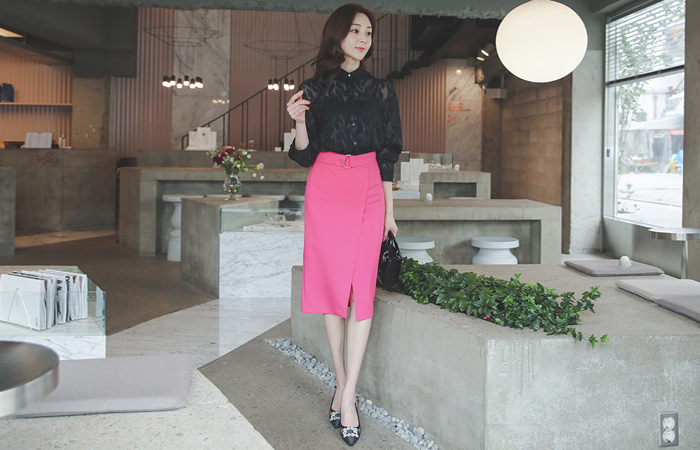 ビビッド Dリングベルトラップ切開 ミディスカート