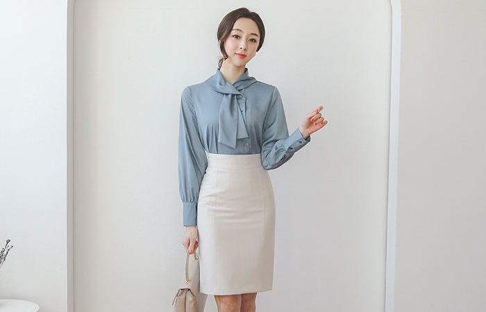 シンプル ミディ ステッチ Hライン スカート