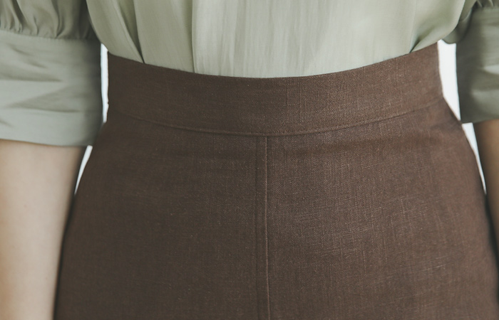 ミディ ベーシック ハイウエスト リネン ロング スカート