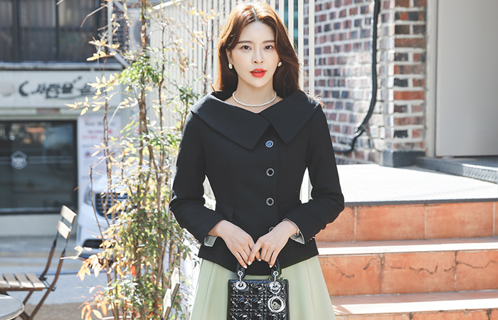 クラシック ケープカラー サイド ボタンジャケット