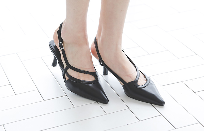 スリット ツー ストラップ モダン スリングバックヒール