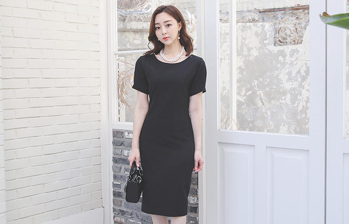 シンプル ベーシック ラウンド 弾力 ワンピース